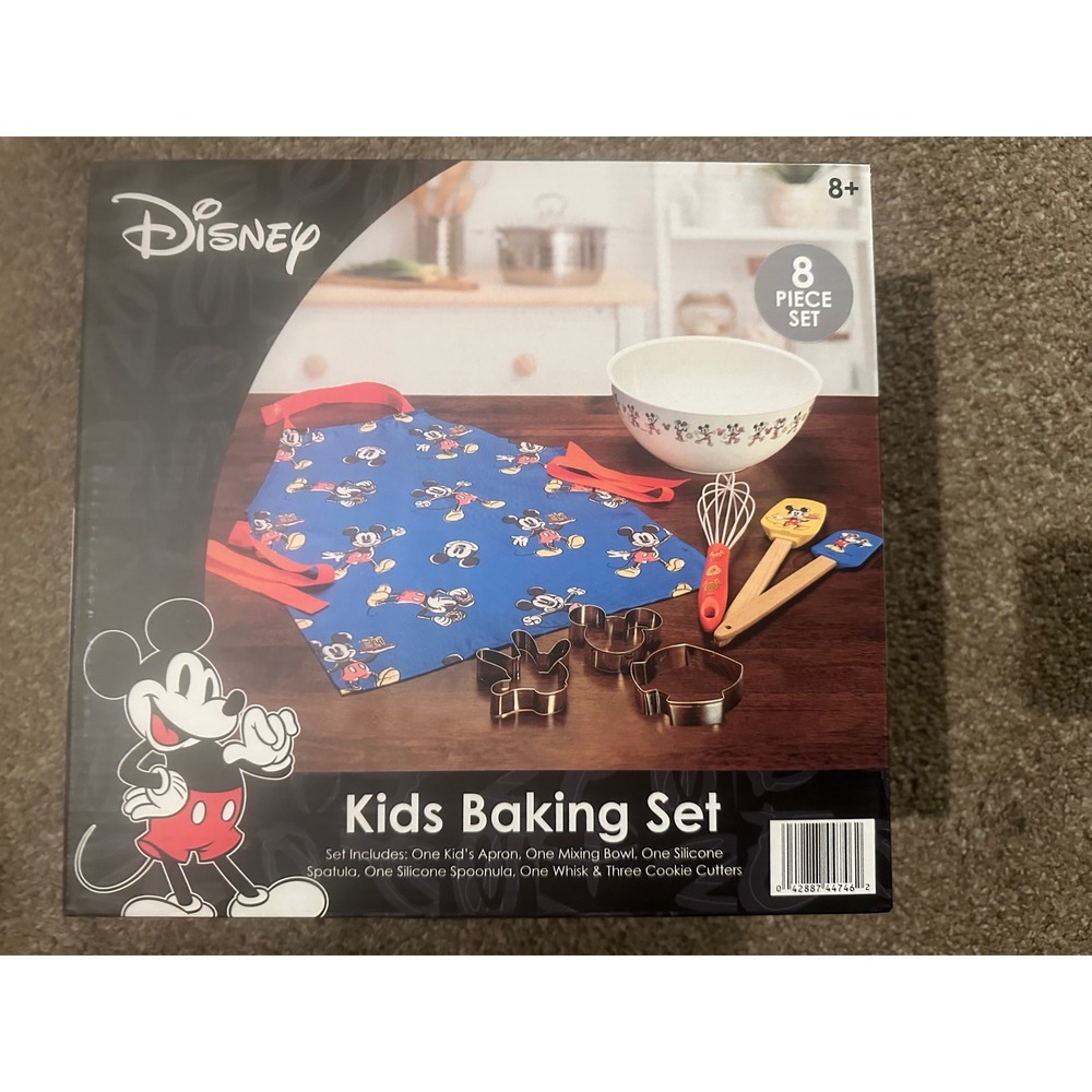 Disney Kids Baking Set 8 Piece Mickey Mouse Apron Bowl Spatula Cutters